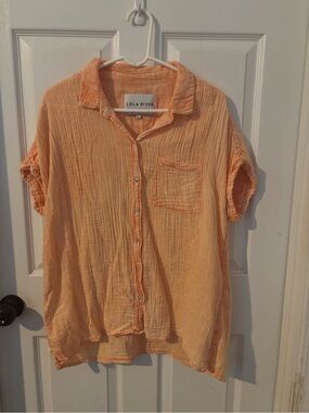 Lola River Peach Short-Sleeve Button Front Blouse
